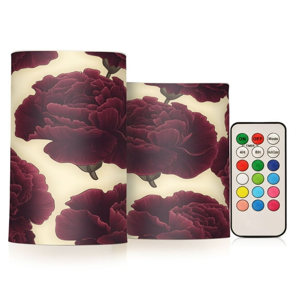 2 PCS Flameless Candles with Remote Timer LED Battery Operated Flickering Candle Light for Wedding Table Home Decoration Gifts Dark Red Carnations