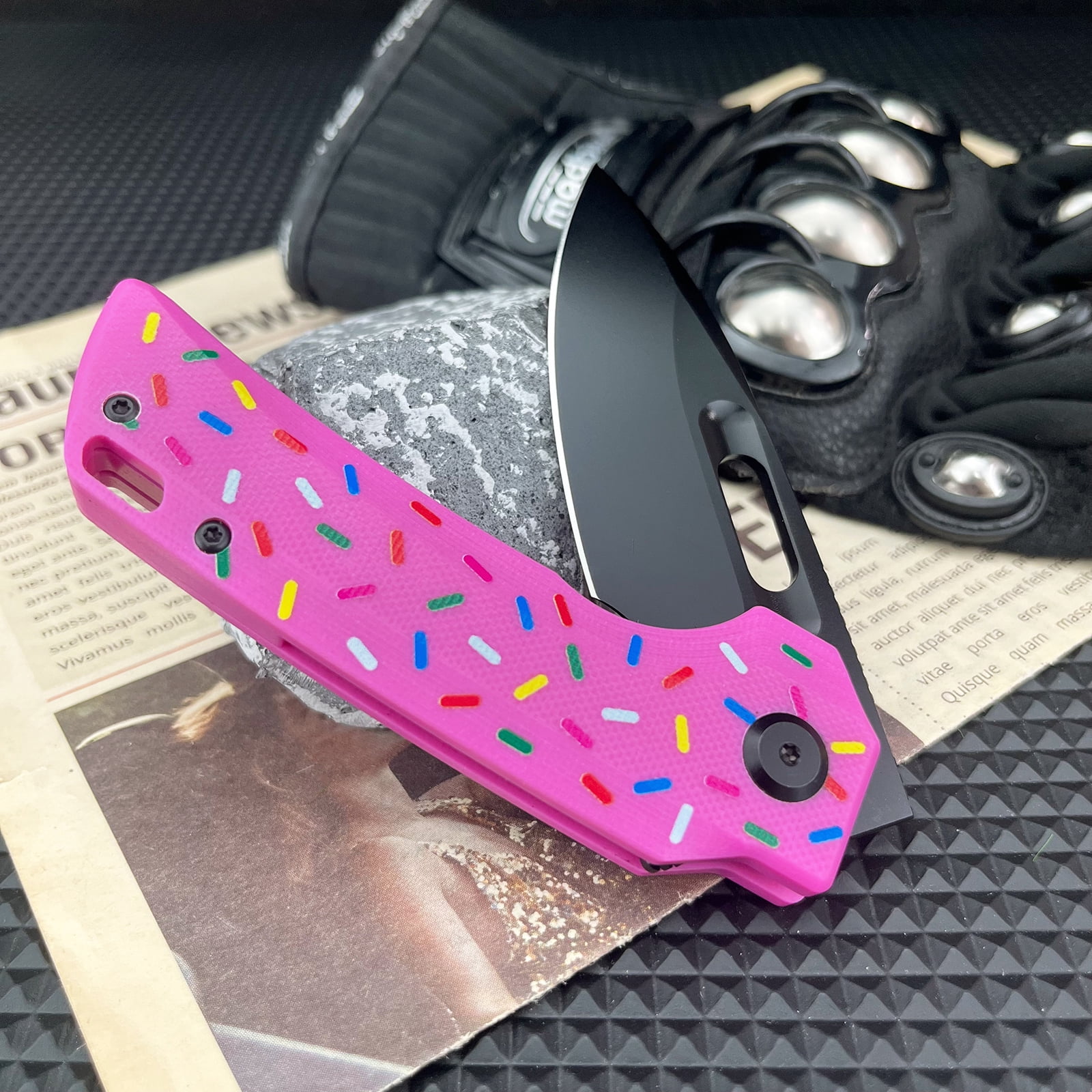 Pink Pocket Knife for EDC, Folding Utility Knife with 3.15 inch D2 Blade, G10 Handle, Fashion Gifts for Women