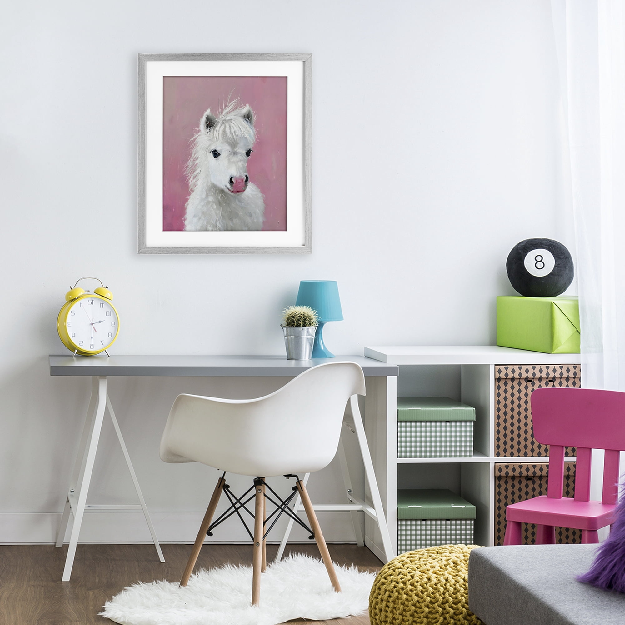 Stupell Industries Gentle White Pony Gray Framed Print Under Glass, design by The Prints Vibe