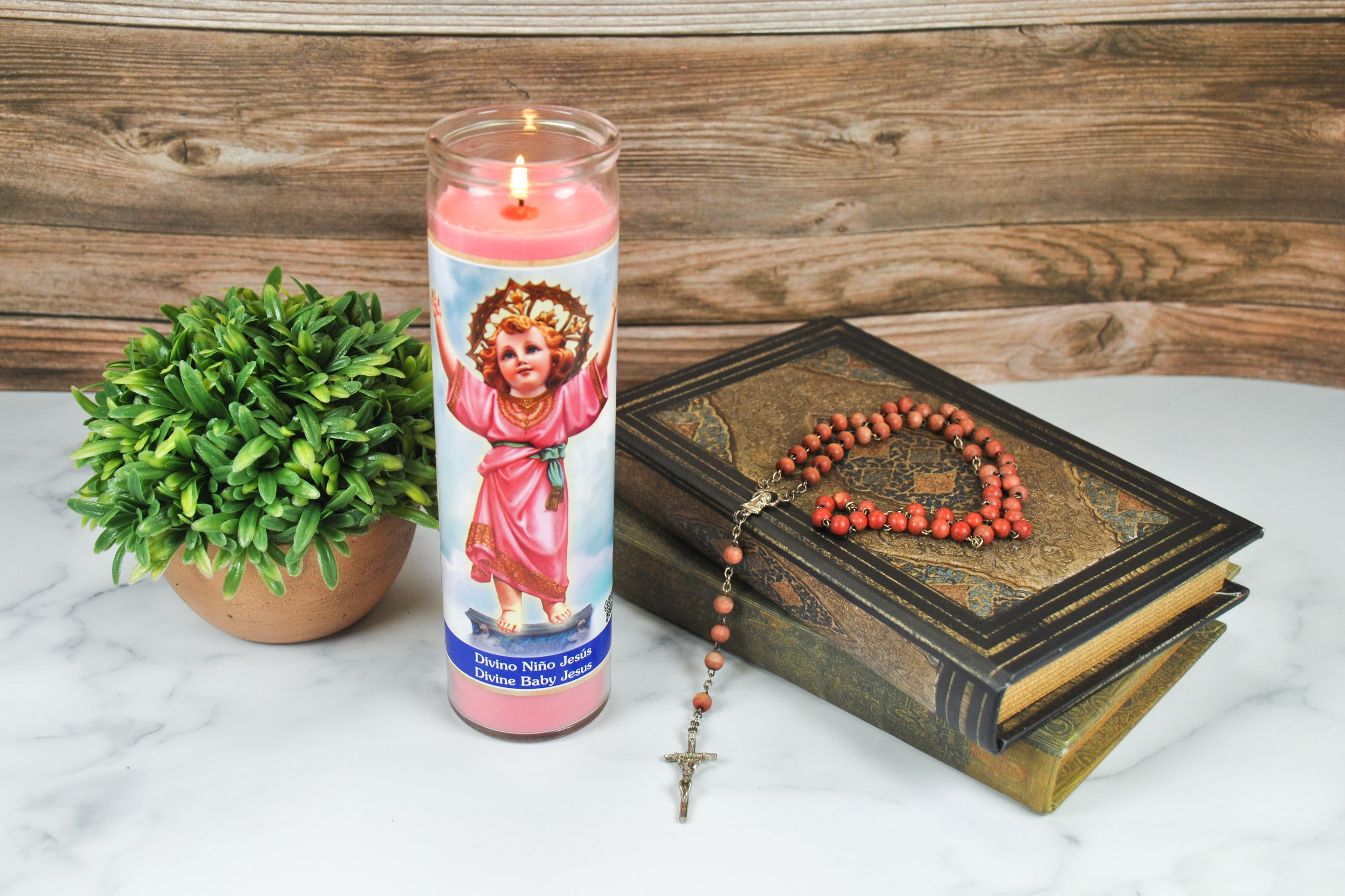 Prayer Candle Divine Child Pink Wax, 8 Inch