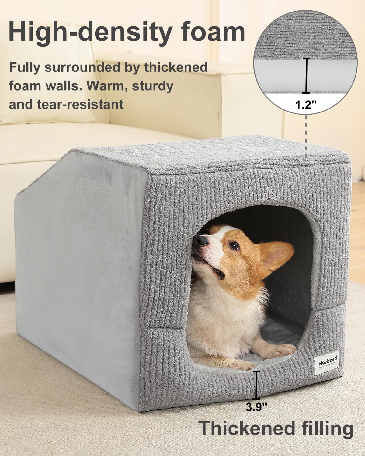 Indoor Dog House for Extra Large Medium Small Sized Dogs - Dog Tent with Washable Removable Cover, Pet Orthopedic Dog Cave Bed Egg-Crate Foam Cushion, Inside Dog House Large Space(L)