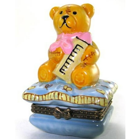 - Teddy Bear Girl Baby Bottle Hinged Trinket Box phb
