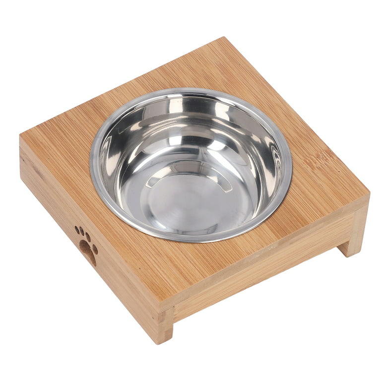 Raised Pet Bowls for Cats and Dogs with 2 Stainless Steel Bowls – Bamboo  Adjustable Elevated Pet Feeding Stand with Anti-Slip Grip – 4 Inches Tall