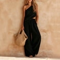 thumbnail image 3 of MLCDZ Womens Cotton Linen Sets 2 Piece Vacation Matching Outfits One Shoulder Sleeveless Crop Top Loose Wide Leg Pants Pockets Boho Travel Resort Outfit, 3 of 8