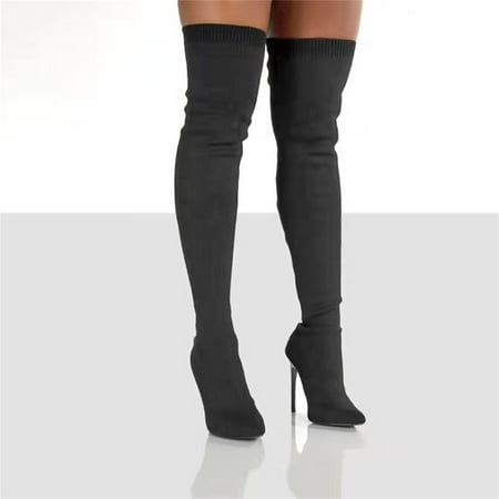 

2022 Autumn And Winter New Heel Over The Knee Boots Flying Woven Stretch Wool Sleeve Fish Mouth Women s Boots