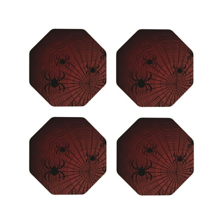 

Tebeau Spiders On A Web Print Set of 4 Leather Drink Coasters Round Cup Mat Pad for Home and Kitchen Use 4 -Octagon