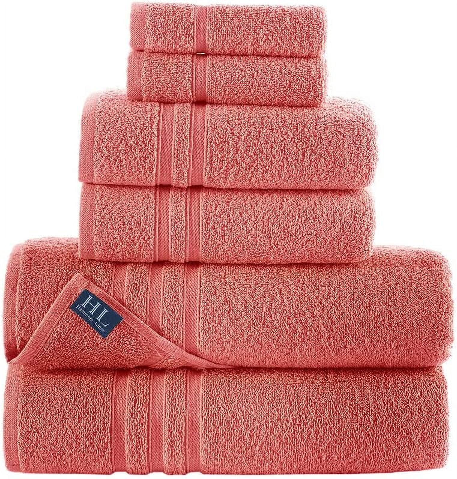 Hawmam Linen 6-Piece Bathroom Set 100% Turkish Cotton, Coral Orange 2 Bath Towels, 2 Hand Towels, 2 Washcloths - Soft, Plush, Quickdry, High Absorbent Luxury Bathroom Accessories, Dorm Room Essentials
