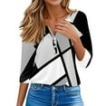 thumbnail image 4 of WTOBBY Women's Casual V-Neck Button Down Tee with 3/4 Sleeve, Daily Weekend Fashion Basic Tunic Top, Retro Geometric Print Henley Collar Regular Fit Shirt,Light Gray S, 4 of 5