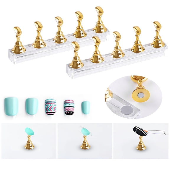 Nail Stand 2 Sets, Gold - 2 Sets Acrylic Nail Display Stand Nail Tip Practice Holder Nail Practice Stand Fingernail Diy Nail Art Stand, Nail Tools, Nail File, Easter, St. Patrick'S Makeup Organizers