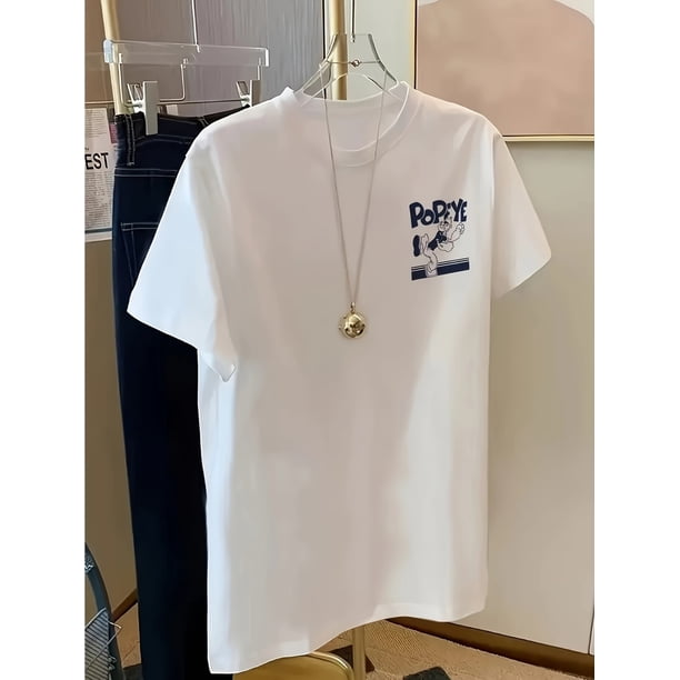 Women's Graphic Print Short Sleeve T-Shirt - Soft Breathable Cotton, Relaxed Fit Round Neck Casual Summer Tee for Casual Attire, Spring Fashion, Playful Design, Comfortable Material, Trendy Apparel