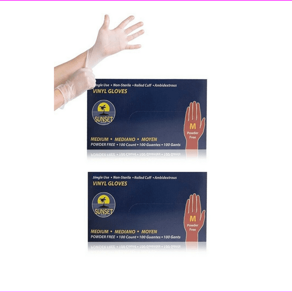 Pack of 2 Sunset Powder Free Vinyl Gloves - 2x100 Count - Medium