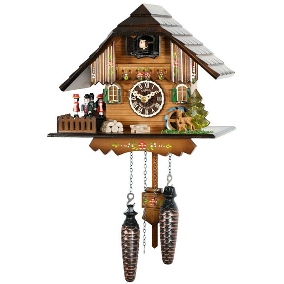 Quartz Cuckoo Clock Black forest house with music, turning dancers EN 423 QMT