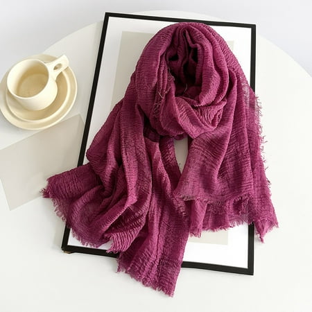 VLOOCKLW Fringed Scarf For Women Cotton Linen Blend Soft Lightweight Shawl Wrap Breathable Travel Beach Summer Casual Daily Scarves For Summer Beach Vacation