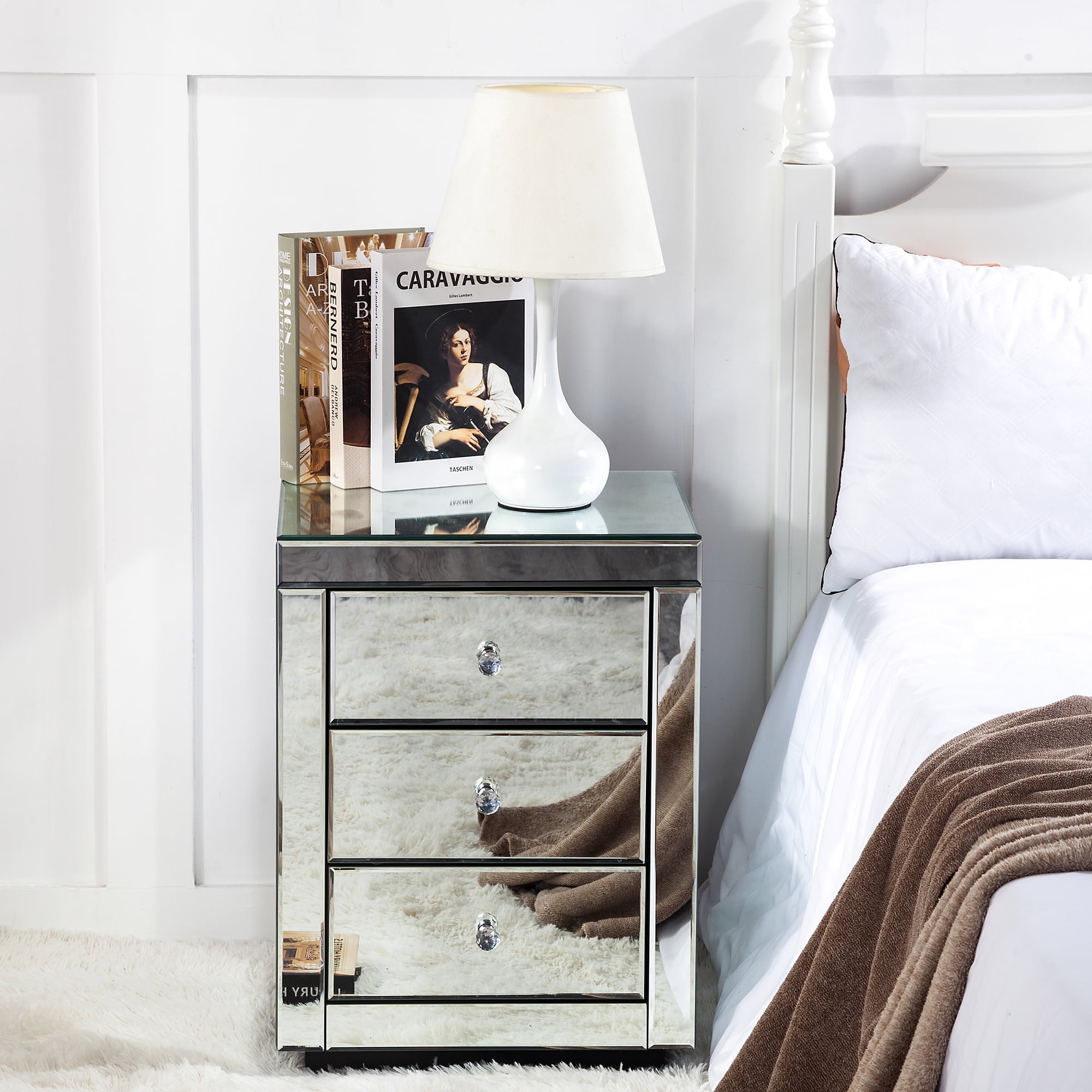 SHYFOY 3-Drawer Mirrored Nightstand Contemporary Glamour Style