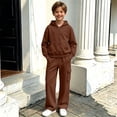 thumbnail image 4 of Xyant Boys Girls Athletic Sweatsuit 2 Pieces Full Zip Hoodie Wide Leg Pants Tracksuit Fall Winter Back to School Clothes,Size 13-14 Years, 4 of 6