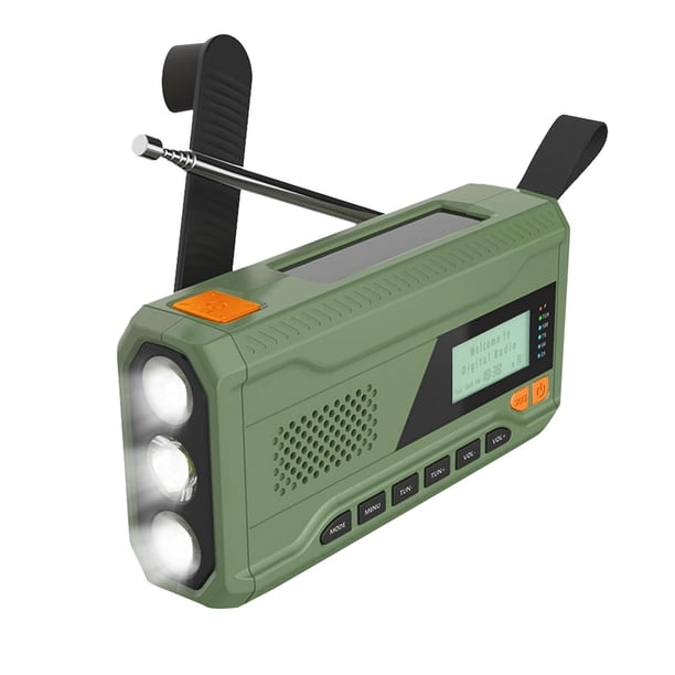Mini Radio con Manivela Bluetooth +//FM Radio de Emergencia con Energía Solar de 4500 MAh con Linterna LED, Alarma SOS