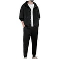 thumbnail image 2 of Kakii Men's Premium Cotton Lounge Set, Hooded Zip-Up & Jogger Pants with Knit Cuffs, Casual Comfort Wear, 2 of 9