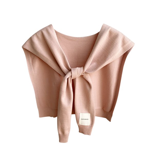 Xfvqtps Womens Fake Collar Knitting Detachable Solid Color Bow Shoulder Decoration Mini Cape Elegant Lightweight Breathable Soft Shawls Pink