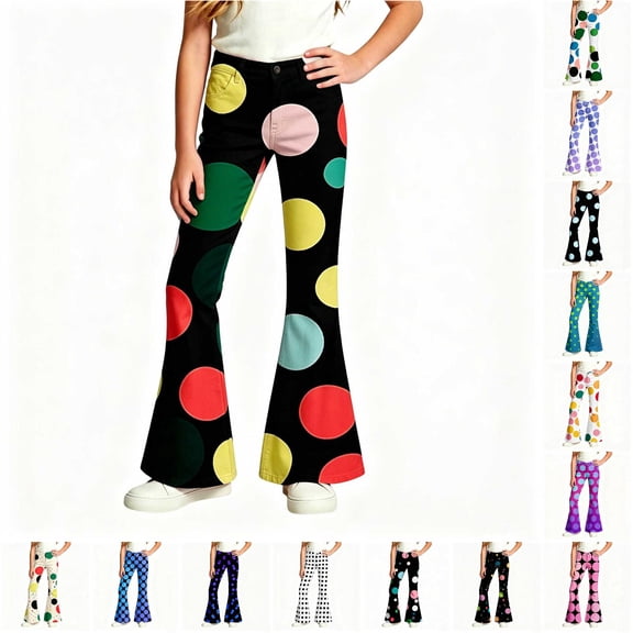 Girls Print Flare Leggings Kids Elastic High Waisted Cute Bell Bottoms Yoga Pants for Gym 15-16 Years