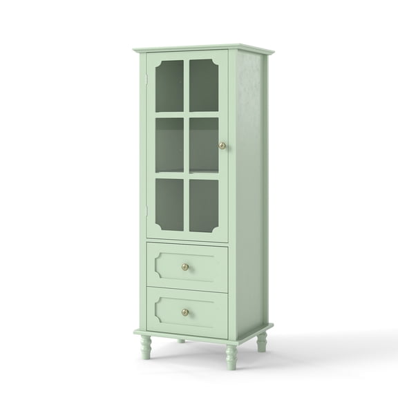 Cterwk Wood Buffet Cabinet with 2 Drawer, Single Glass Door Storage Cabinet for Living Room, Dining Room, Hallway, Entryway, Mint Green