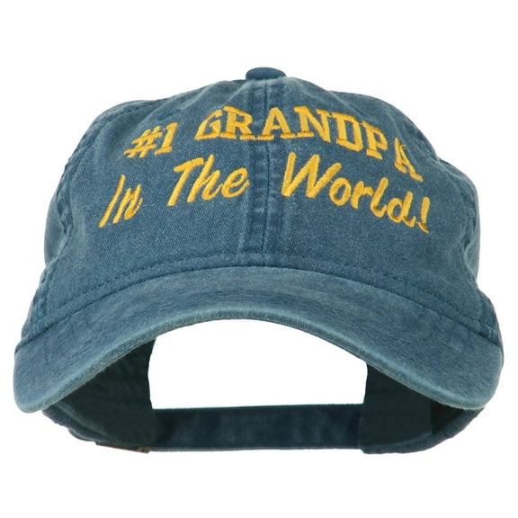 Number 1 Grandpa in the World Embroidered Washed Cotton Cap - Navy OSFM