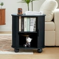 thumbnail image 2 of YOCWO Black Oval End Table Set of 2, Fluted Side Tables with Sliding Door Storage for Living Room, 2 of 6