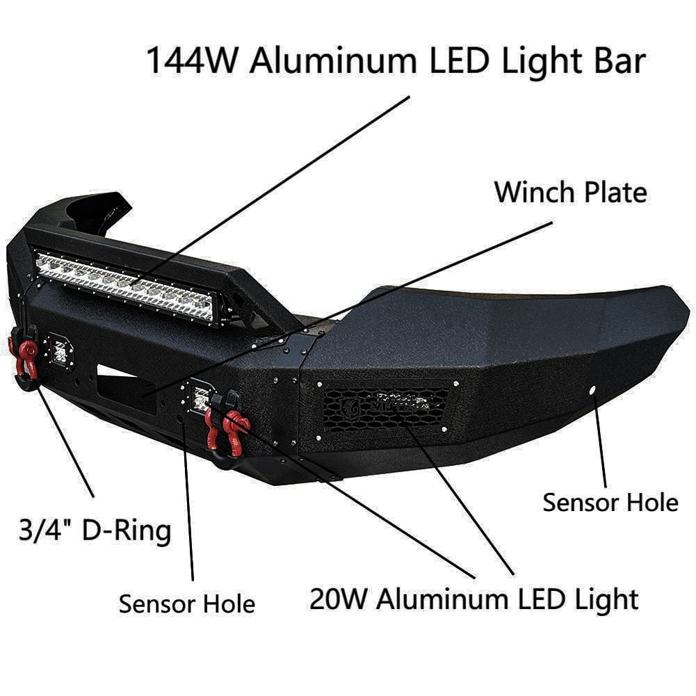 Vijay Compatible with 2004-2005-2006-2007-2008 Ford F150 Front Bumper Textured Black Steel with Light and D-ring