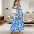 thumbnail image 4 of Uootdi Dresses for Women Floral Print Sleeveless Notch Neck Maxi Length Loose Fit Breathable Sundresses Casual Versatile Dresses Beach Vacation Wear Gift, 4 of 8