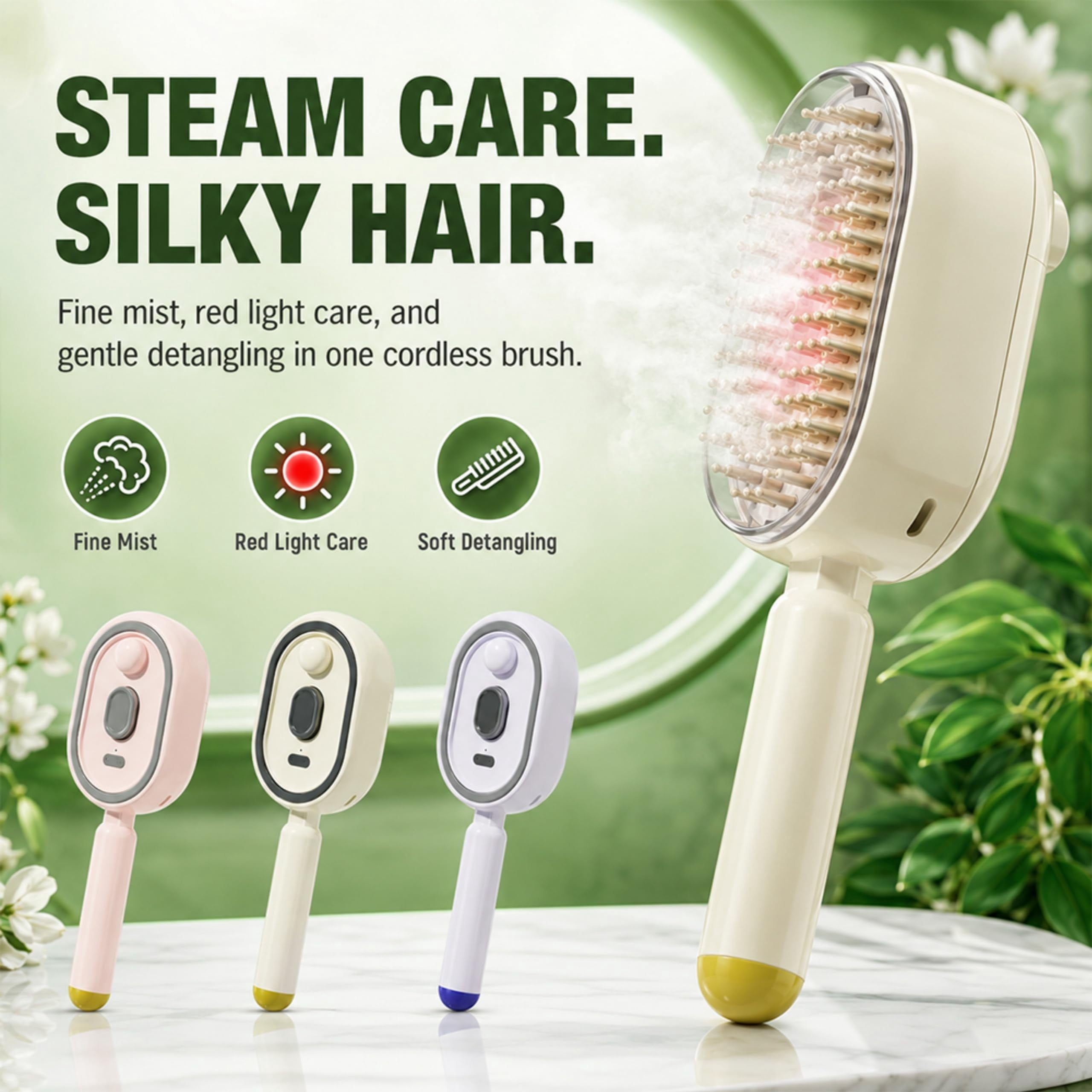 Electric Spray Air Cushion Massage Comb, 5 in 1 Electric Steam Brush for Hair with Retractable Cleaning Airbag, Detangling & Anti-Static, USB-C Rechargeable for Straight & Curly Women