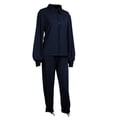 thumbnail image 3 of Txlixc, 2 uds., conjuntos de otoño para mujer, camisa de manga larga con solapa acanalada de Color sólido + traje de pantalón largo para mujer, negro/verde/blanco/azul Txlixc  Moda, 3 of 6