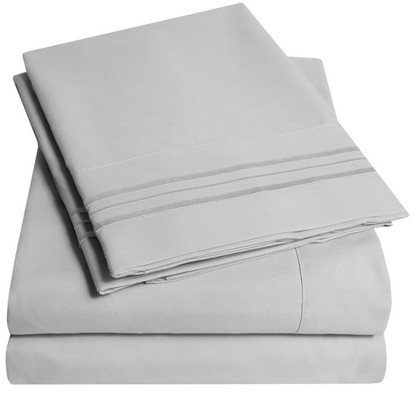 1800 Series 4 Piece Deep Pocket Bedroom Bed Sheet Set California King - Silver