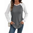 thumbnail image 2 of Hauts à Manches Longues en Tricot Gaufré pour Femmes, Col Rond, Décontracté, Gris TTG, 2 of 9