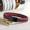 thumbnail image 4 of EOEMY Fashion Man Bracelet Black Stainless Steel Leather Punk Bracelet Bangles Gifts-Red+Black Clasp, 4 of 9