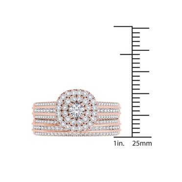 14k Rose Gold Diamond Halo Heart Engagement Ring + Wedding Band Bridal Set 1 CT. - JFL Diamonds & Timepieces