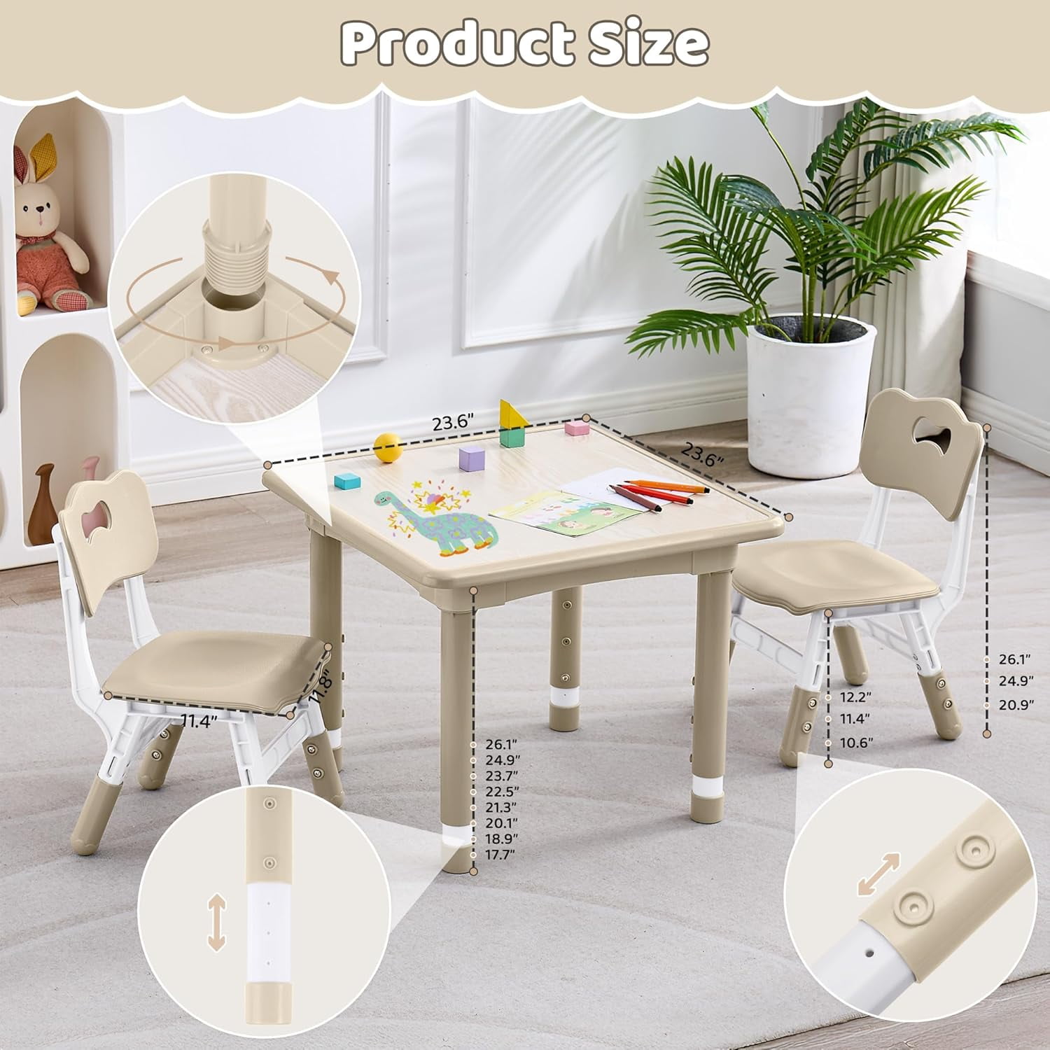 DOREROOM  Kids 3-Piece Multifunction Activity Table and Chair Set, Off-White