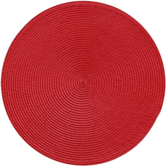 Round Braided Placemats 15 Inch Round Table Mats for Dining Tables Woven Heat Resistant Place Mat Decoration (Red)