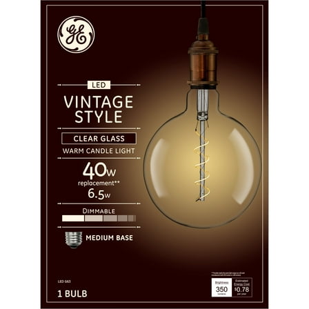 GE Vintage Style LED Light Bulb, 40 Watts, G63 Globe Bulb, Medium Base