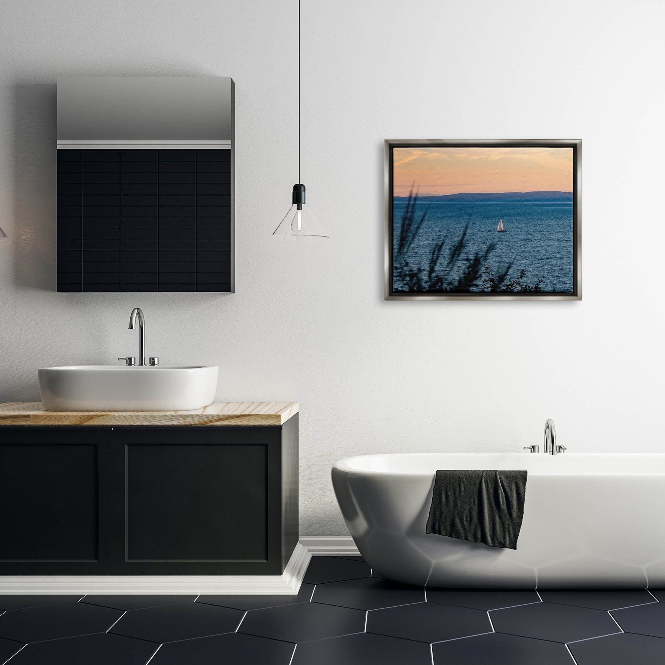 Stupell Industries Sailboat at Sunrise Horizon Photograph Luster Gray Floating Framed Canvas Print Wall Art, Design by Lil' Rue