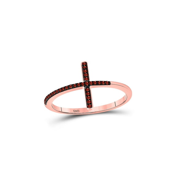 FB Jewels 10kt Rose Gold Womens Round Red Color Enhanced Diamond Cross Religious Band Ring 1/10 Cttw