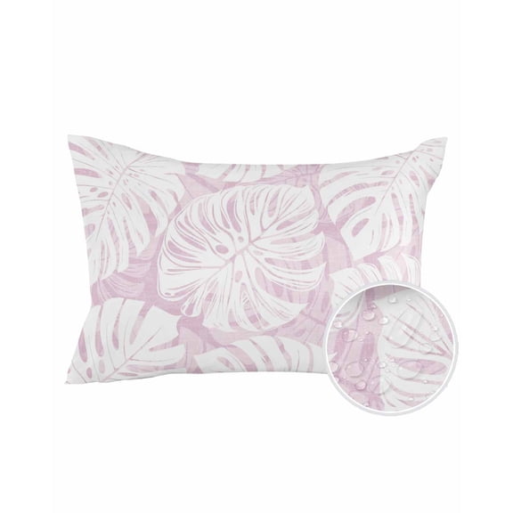 Outdoor Pillows Waterproof, Pink Monstera Deliciosa Throw Pillows with Inserts Included, Summer Botanical Tropical Indoor Outdoor Decorative Lumbar Pillow for Bed/Couch/Patio 12"x20", 1Pcs