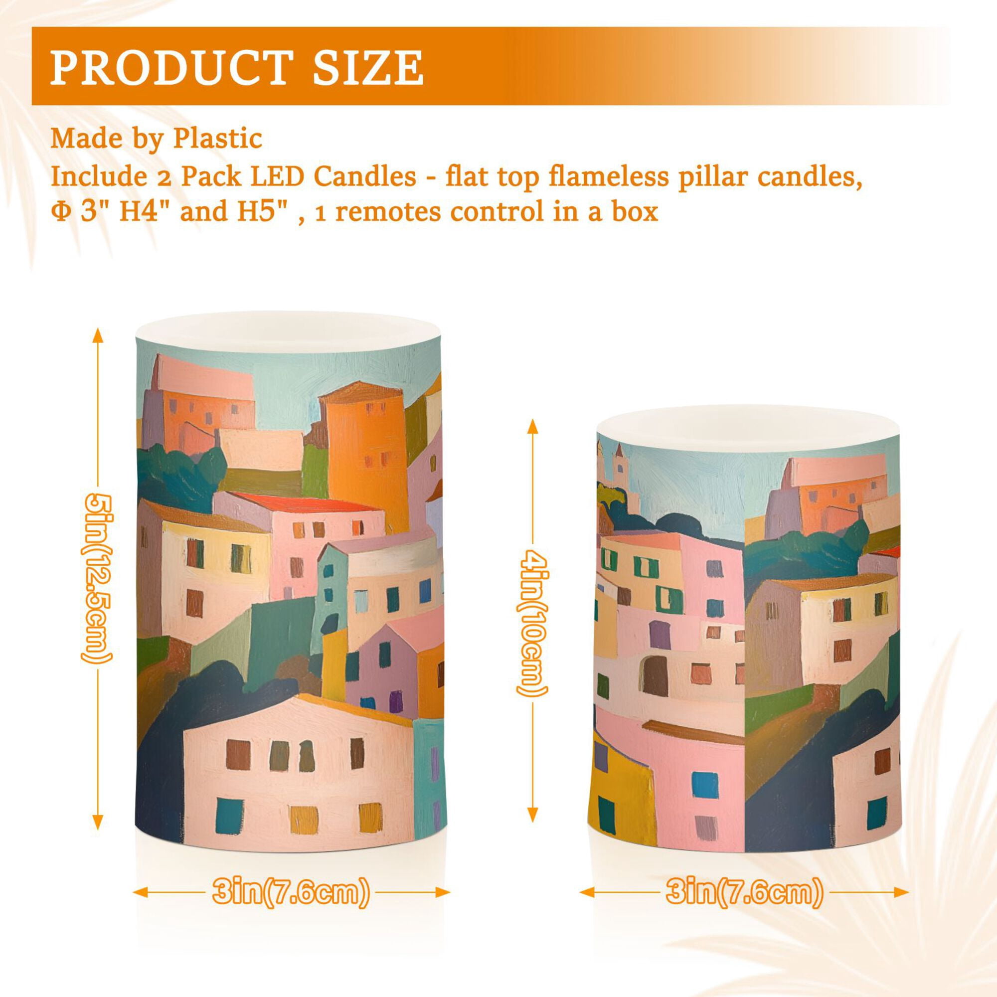 Yayeee Flameless Candles with Remote Flickering Battery Operated Multi Color Changing, Orange Cityscape Painting