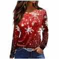 thumbnail image 2 of Lopecy-Sta Women's Christmas Tree Graphic Print Crew Neck Long Sleeve Top, Loose Casual Holiday T-Shirt for Party Daily Wear Wine 5XL, 2 of 5