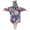 thumbnail image 2 of FORMRS Wearable Blanket Hoodie with Sleeves for Kids Cozy Flannel Sweatshirt, Pink and Purple Flowers, 2 of 7