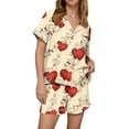 thumbnail image 2 of Dwralegc Womens Valentin's Day Pajamas Shorts Set Heart Printed Short Sleeve Button Down Lapel Pajamas and Shorts Cute Loose Fit Sleepwear 2 Piece Pjs Shorts Set Beige M, 2 of 5