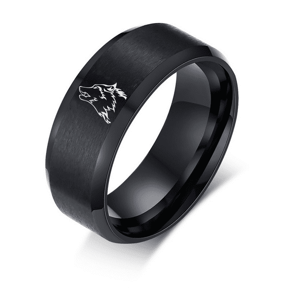 Dainty Men's Wolf Ring, Stainless Steel Black Plated Viking Fenrir Wolf Spirit Matte Band Ring for Man Women, Wolf Jewelry for Wolves Lover Fans for Annivesary Birthday, Size 6-12