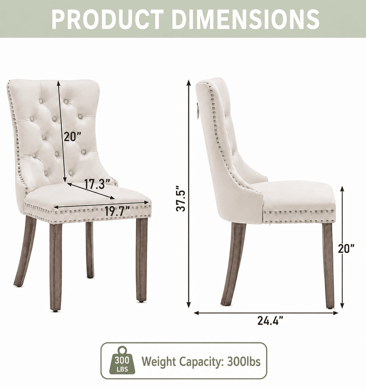 LegaHome Dining Chairs Set of 2, Velvet Upholstered Dining Chair with Nailhead Trim&Solid Wood Legs, Button Padded Dining Chairs Set for Kitchen Dining Room Living Room, Beige