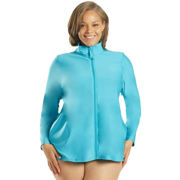 Sporti Women's Plus Size L/S Zip Front UPF 50  Rash Guard, Crew Neck, Long Sleeve (Women's Plus)
