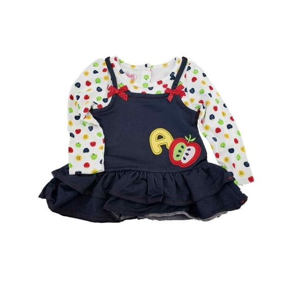 Infant Girls Apple Dress Red White Blue Bow Outfit Top and Bottoms 2 Pc Set 24m