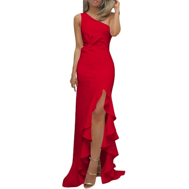GZWYHT Robes pour Femmes 2025, Robes de Bal Robes Formelles Longues à Volants Fendues Robe de Soirée Robes Formelles, Robe de Collation des Grades, Robe Rouge, Robes de Soirée 2TG
