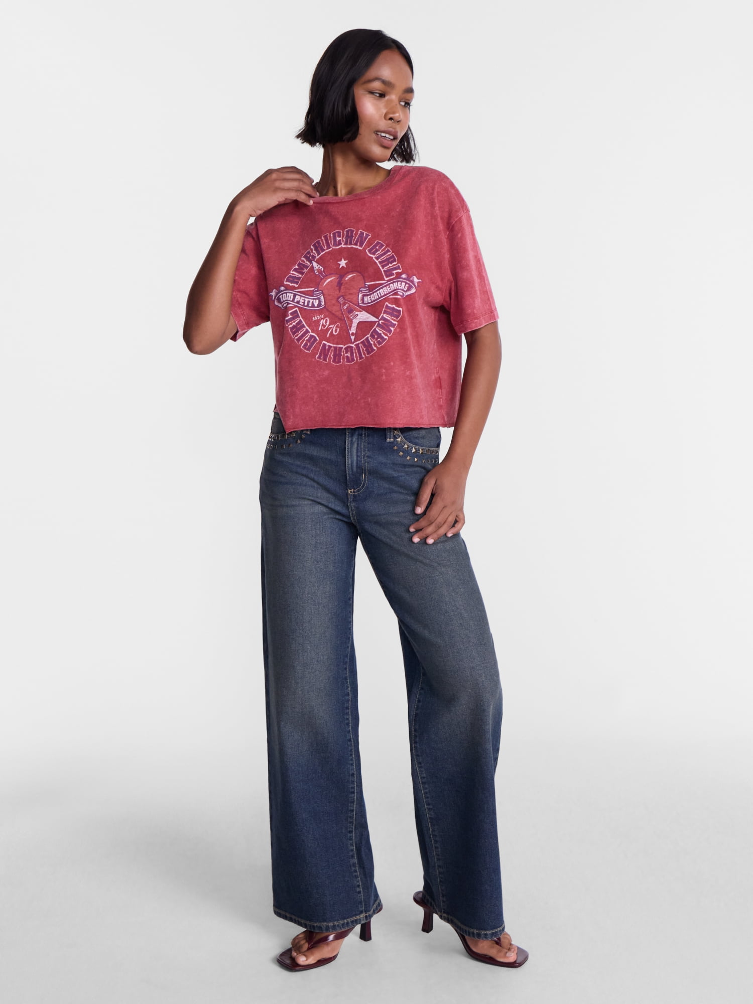 No Boundaries Tom Petty American Girl Graphic Boyfriend Tee, Women's XXS-XXL
